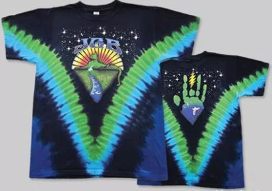 Jerry Garcia Mountain Cat shirt - Jerry Garcia tie dye shirt - Jerry Garcia Cats Under the Stars shirt - JGB Band shirt - sizes: small, medium, large, XL, 2XL, 3XL and 4XL