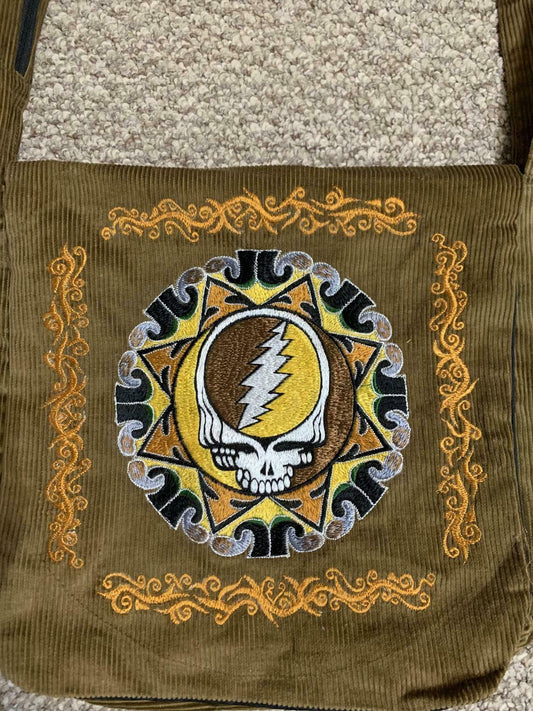 Grateful Dead Stealie book bag - Grateful Dead shoulder bag - Grateful Dead Steal Your Face lap top bag - Corduroy Dead Head purse