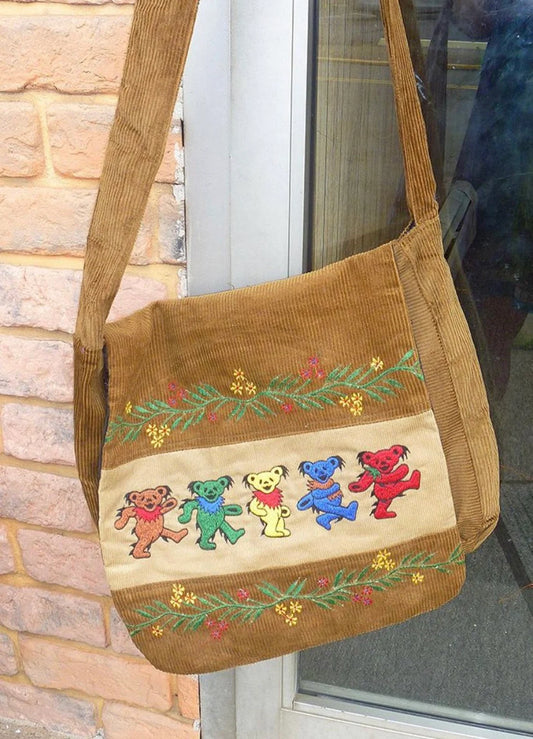 Grateful Dead book bag - Dancing Bears shoulder bag - Grateful Dead lap top bag - Corduroy Grateful Dead Dead Head Bears purse