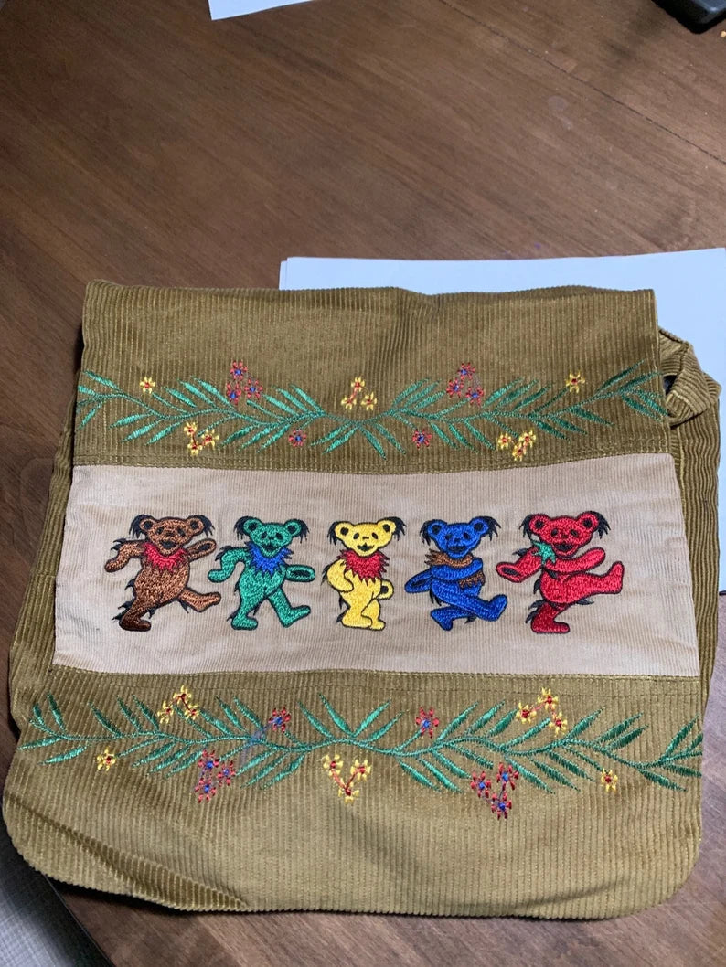 Grateful Dead book bag - Dancing Bears shoulder bag - Grateful Dead lap top bag - Corduroy Grateful Dead Dead Head Bears purse