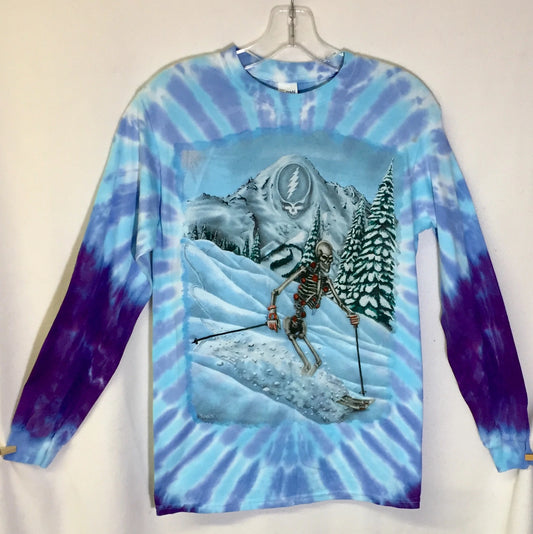 Grateful Dead long sleeve Powderman tie dye shirt - Grateful Dead skiing long sleeve tie dye shirt - Dead Head down hill skiing long sleeve tie dye shirt - Dead & Company long sleeve tie dye shirt - size sm, med, large, XL and 2XL