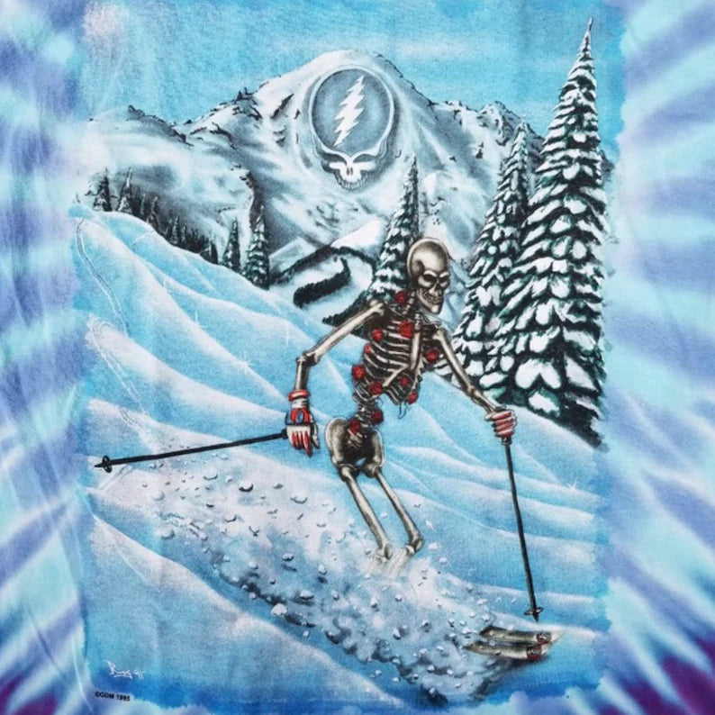 Grateful Dead long sleeve Powderman tie dye shirt - Grateful Dead skiing long sleeve tie dye shirt  - Dead Head down hill skiing long sleeve tie dye shirt - Dead & Company long sleeve tie dye shirt - size sm, med, large, XL and 2XL