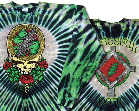 Grateful Dead long sleeve Shamrock tie dye shirt - Stealie long sleeve tie dye shirt -Grateful Dead Irish long sleeve tie dye shirt - Dead Head long sleeve tie dye shirt - Dead & Company long sleeve tie dye shirt - size small, medium, large, XL and 2XL